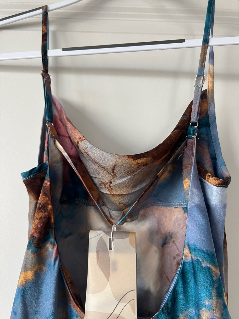 Satin Tie-Dye Slip Dress in Blue & Gold - Picture 6 of 9